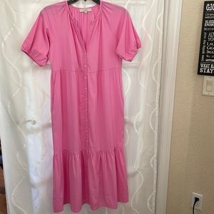 Loft Pink Boho Ruffle Dress, Medium
